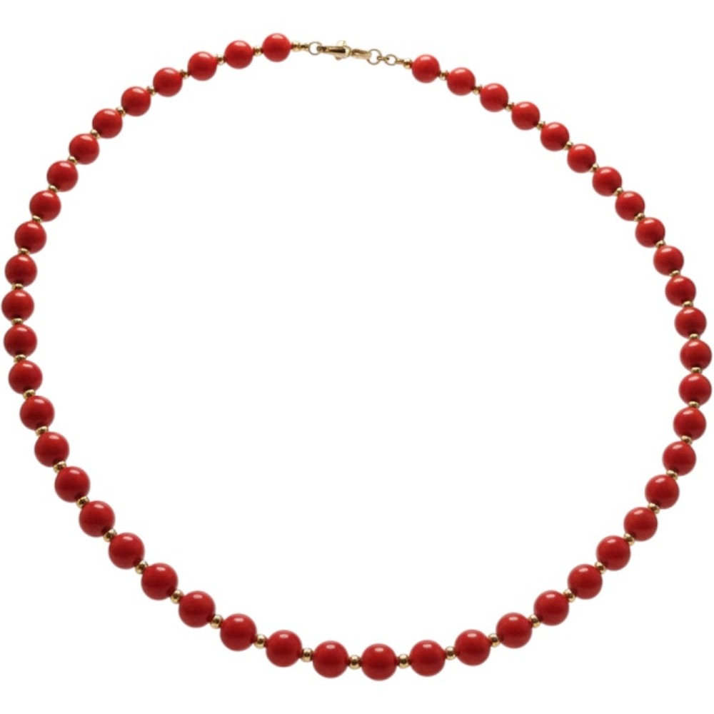 Vintage Monet Coral Red Bead Necklace Gold Spacers 24 Inch Statement Choker